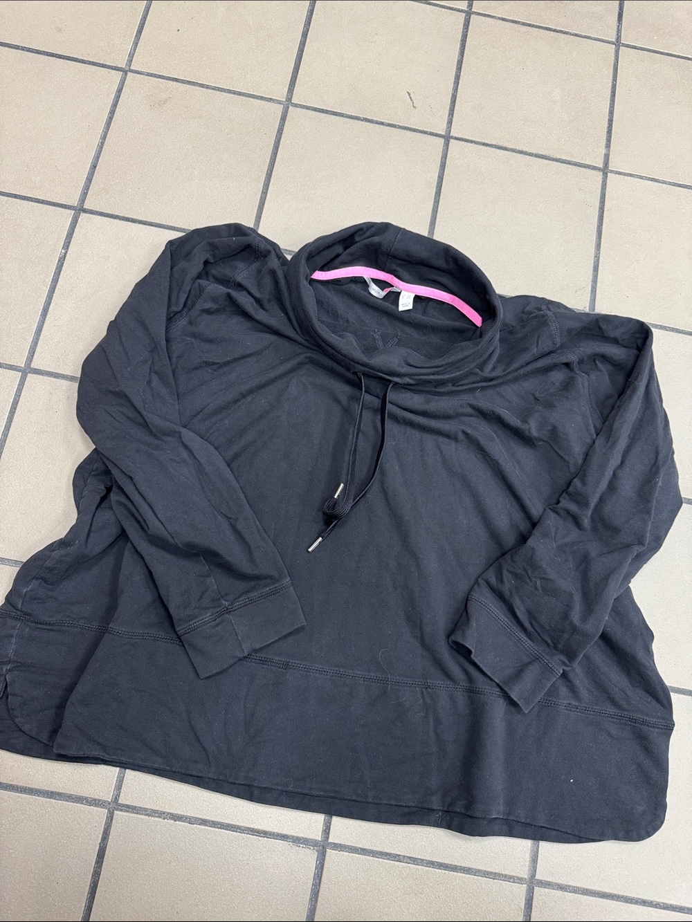 Black Pullover Drawstring Funnel Neck Sweatshirt